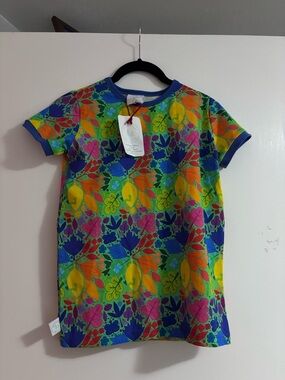 Bright Floral Short Sleeve Dress - Multicolor